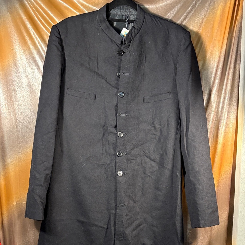 Vintage wool Nehru Men's Black Mandarin Collar Coat. Novex 44” chest GG
